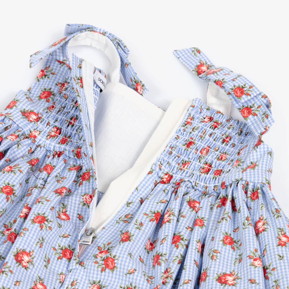 Dolce & Gabbana-Baby Girls Blue Gingham & Red Rose Dress | Childrensalon Outlet