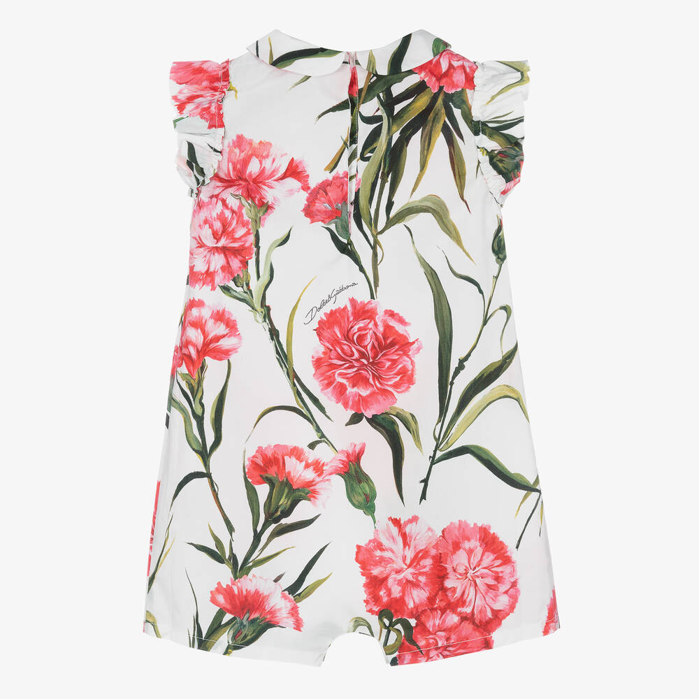 Dolce & Gabbana-تبّان قطن بوبلين لون أبيض بطبعة ورود للمولودات | Childrensalon Outlet