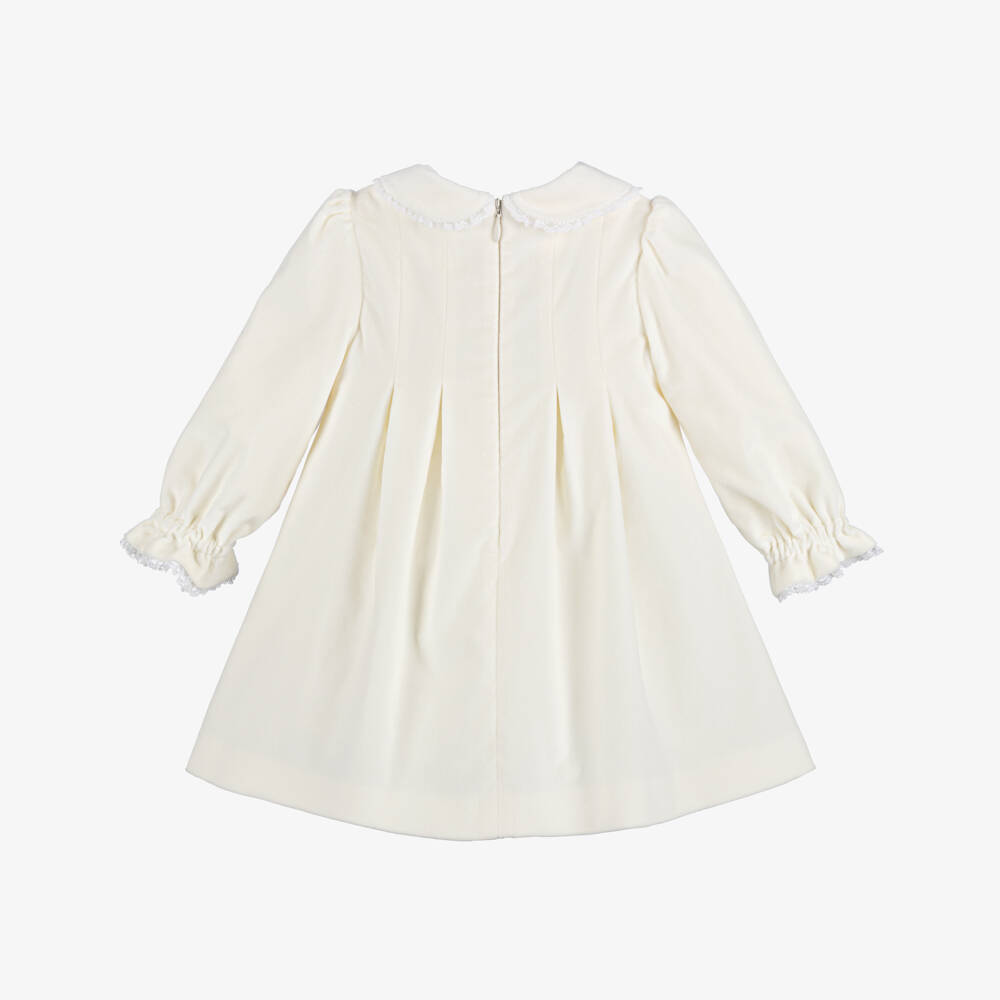 Dolce & Gabbana-Baby Girls Ivory Cotton Velour Dress with Lace Trim | Childrensalon Outlet