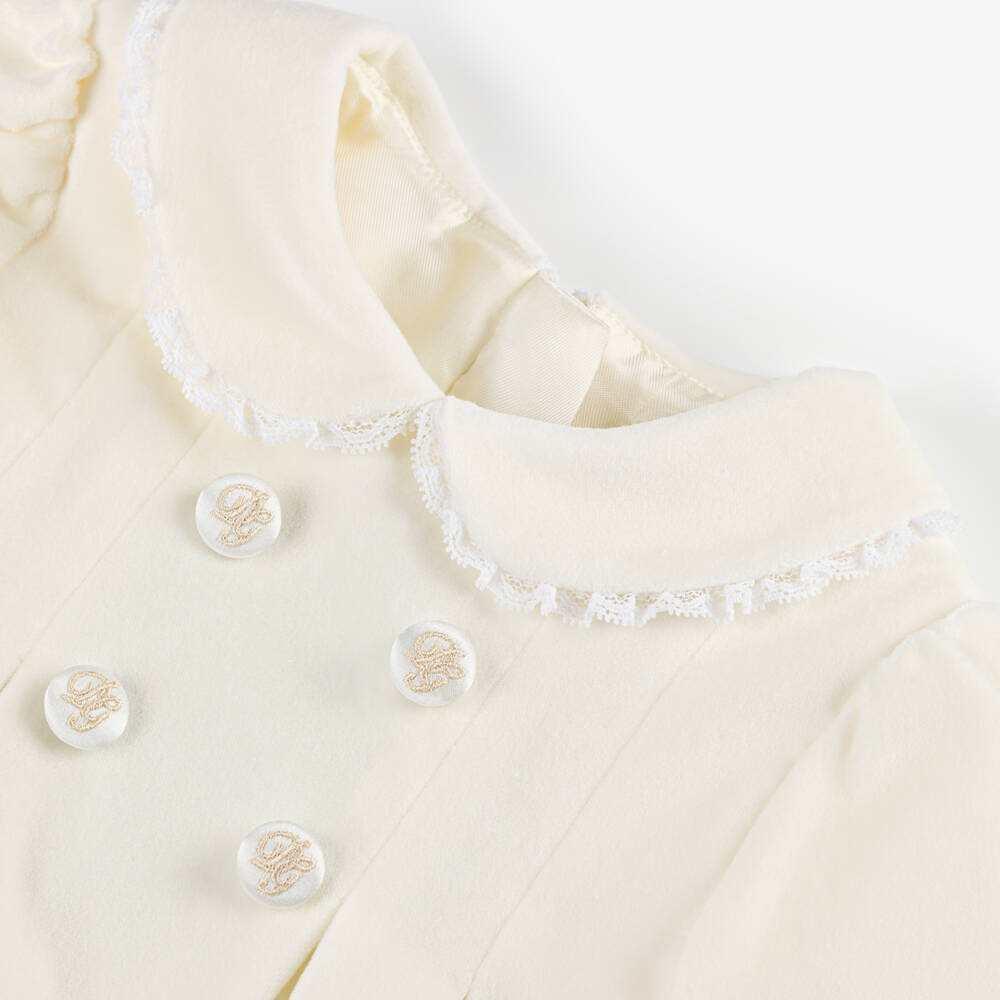 Dolce & Gabbana-Baby Girls Ivory Cotton Velour Dress with Lace Trim | Childrensalon Outlet