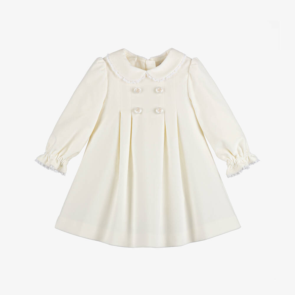 Dolce & Gabbana-Baby Girls Ivory Cotton Velour Dress with Lace Trim | Childrensalon Outlet