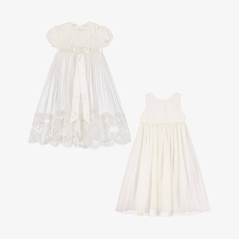Dolce & Gabbana-Baby Girls Ivory Silk & Lace Ceremony Gown | Childrensalon Outlet