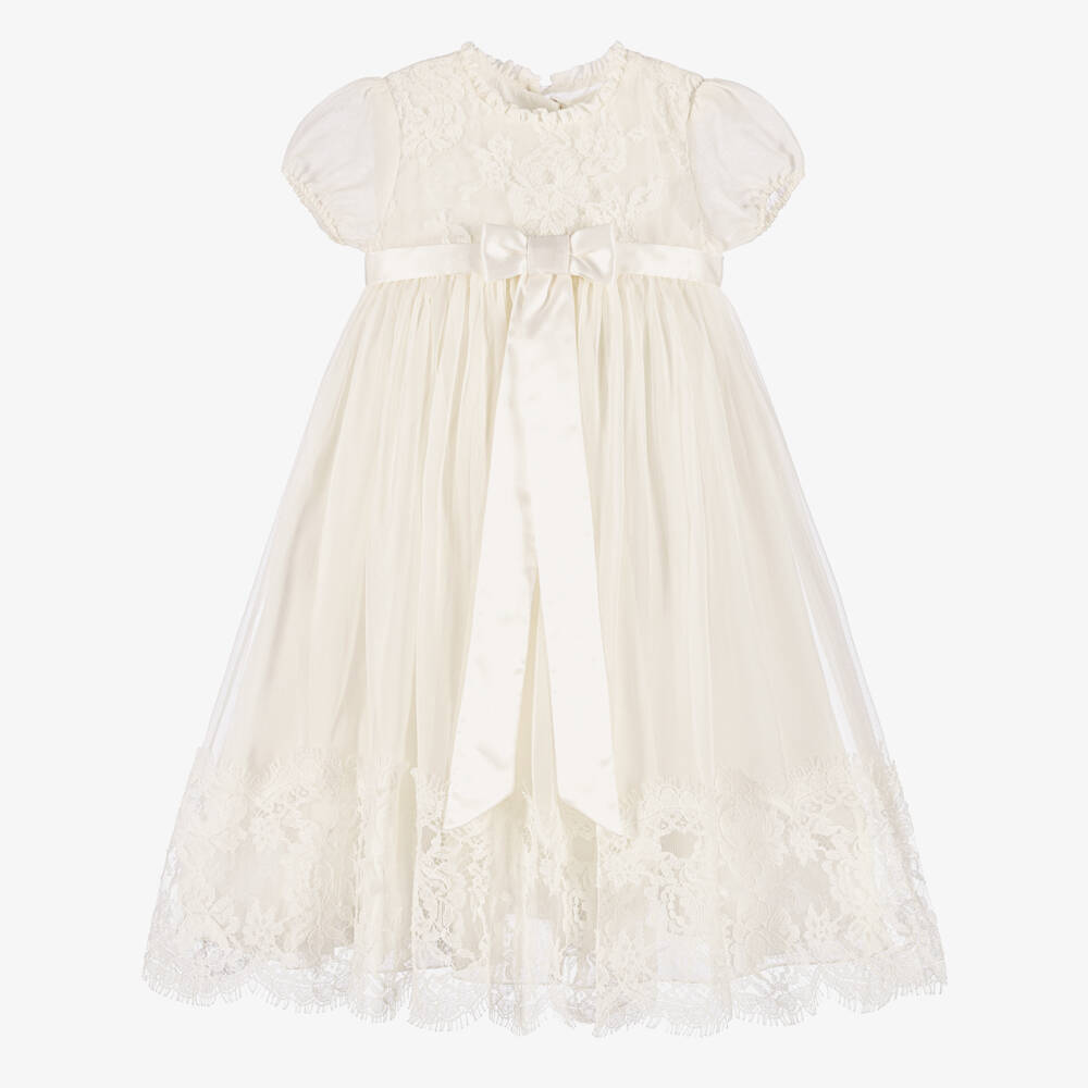 Dolce & Gabbana-Baby Girls Ivory Silk & Lace Ceremony Gown | Childrensalon Outlet