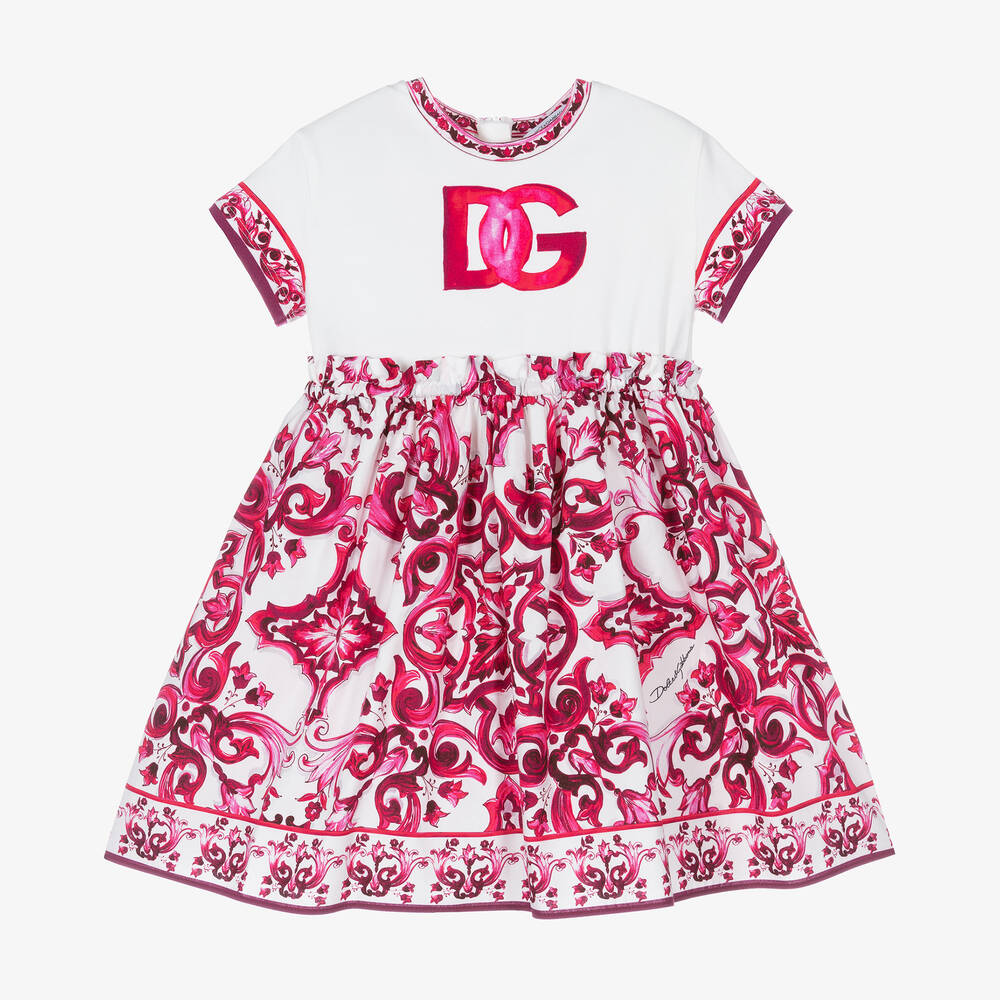 Baby Girls Pink Cotton DG Majolica Dress