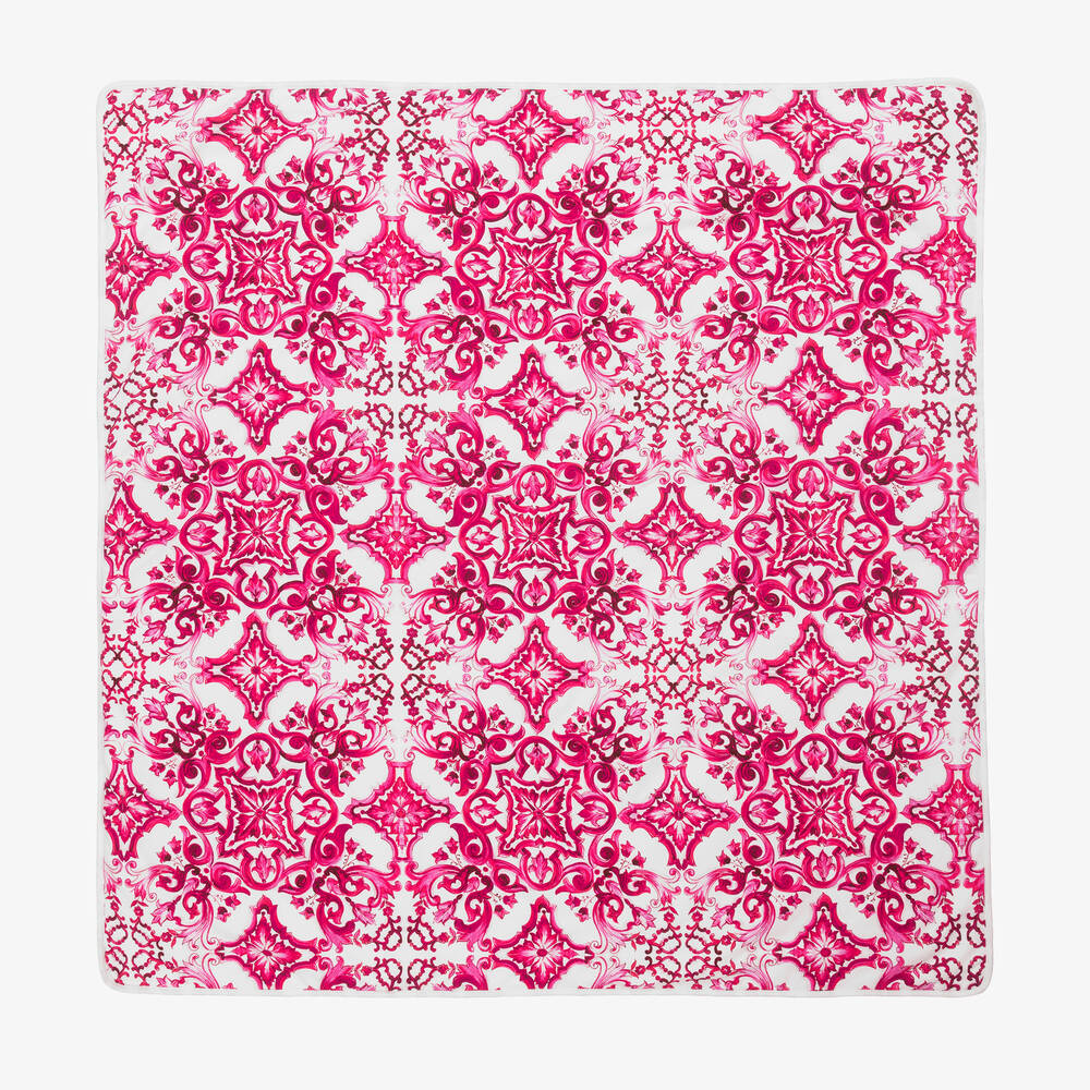 Dolce & Gabbana - Бело-розовое хлопковое одеяло с принтом Majolica (80см) | Childrensalon
