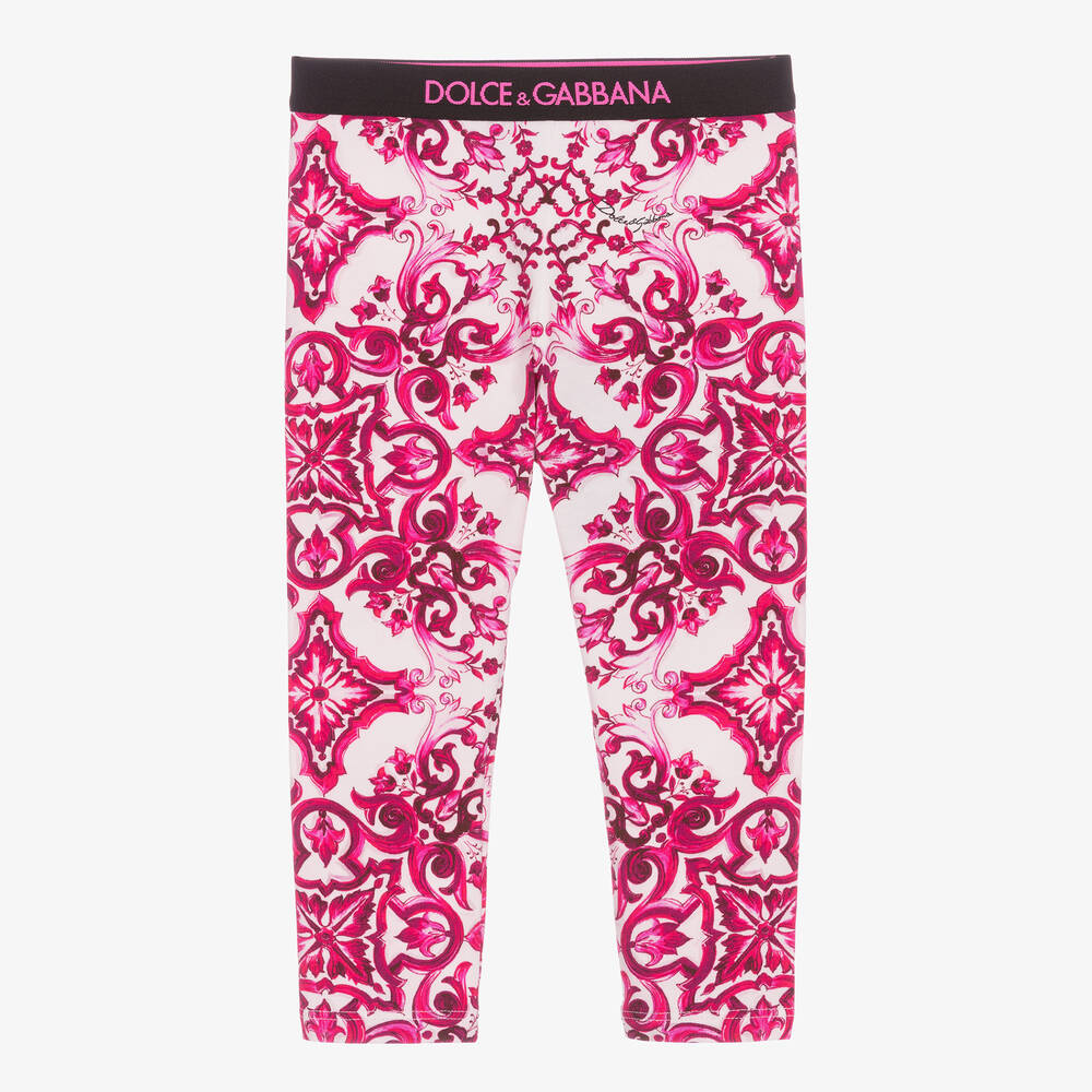 Dolce & Gabbana - Baby Girls Pink Cotton Majolica Leggings | Childrensalon