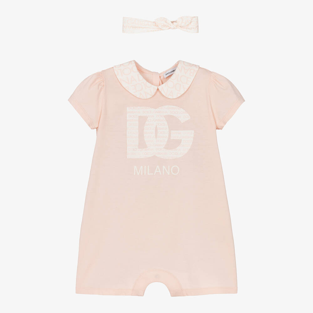 Dolce & Gabbana-Baby Girls Pink Cotton Shortie Set | Childrensalon Outlet