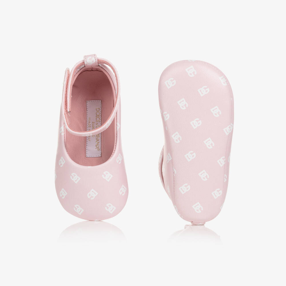 Dolce & Gabbana-Baby Girls Pink DG Leather Pre Walkers | Childrensalon Outlet