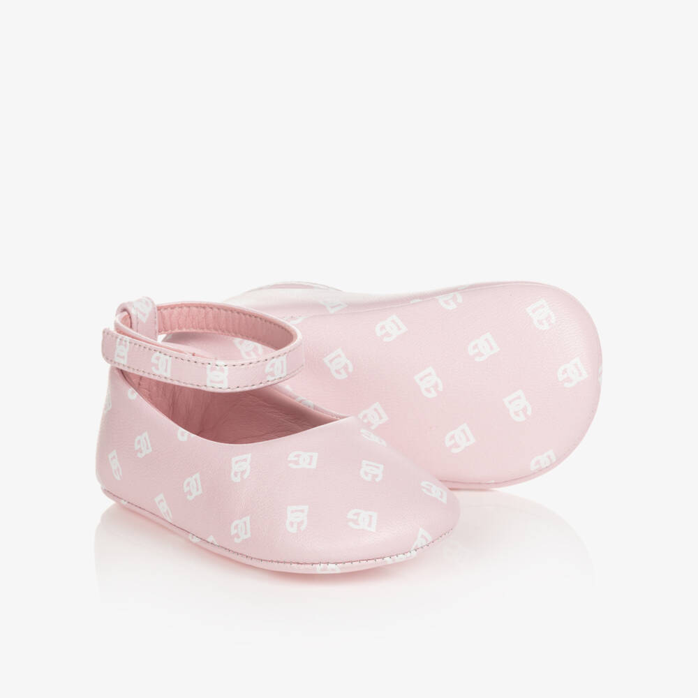 Dolce & Gabbana-Baby Girls Pink DG Leather Pre Walkers | Childrensalon Outlet