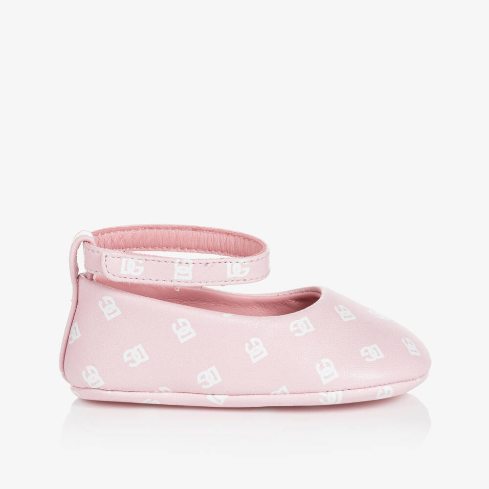 Dolce & Gabbana-Baby Girls Pink DG Leather Pre Walkers | Childrensalon Outlet