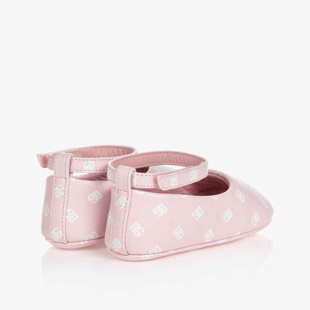 Dolce & Gabbana-Baby Girls Pink DG Leather Pre Walkers | Childrensalon Outlet
