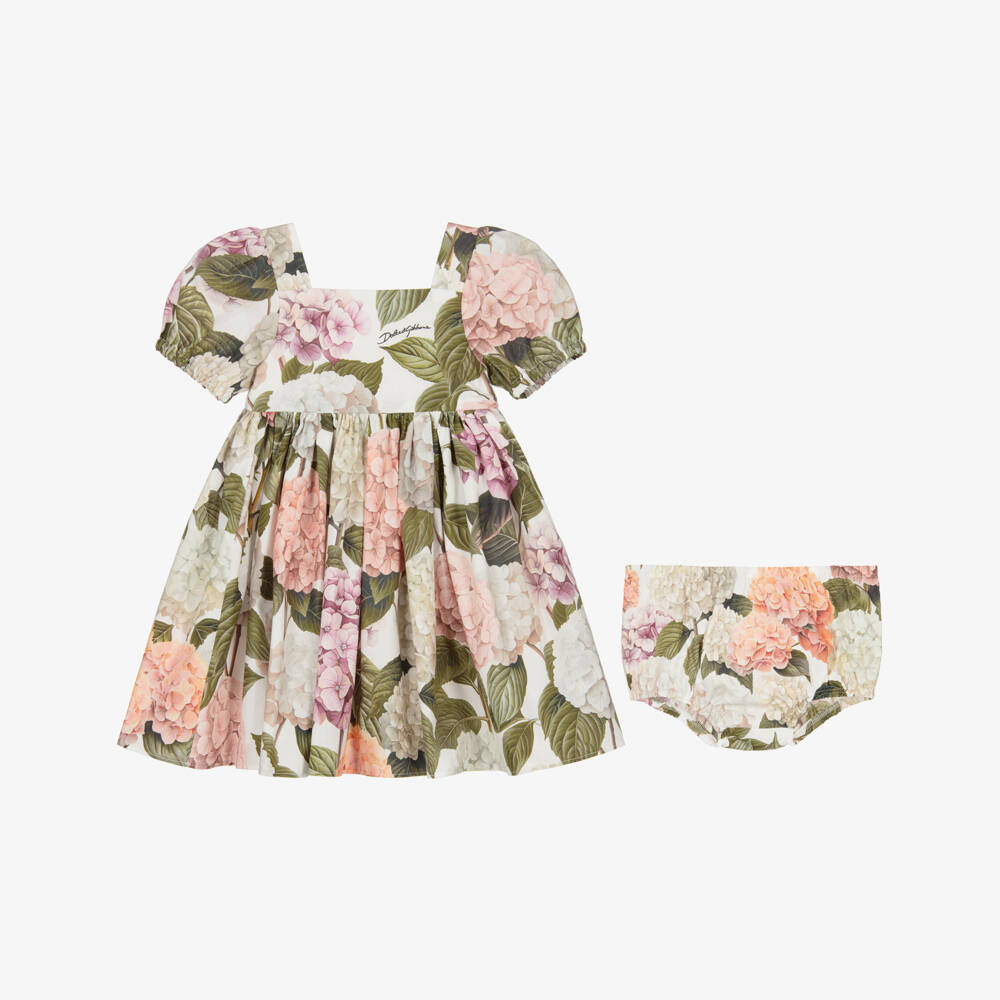 Dolce & Gabbana-Baby Girls Pink & Green Hydrangea Print Dress | Childrensalon Outlet