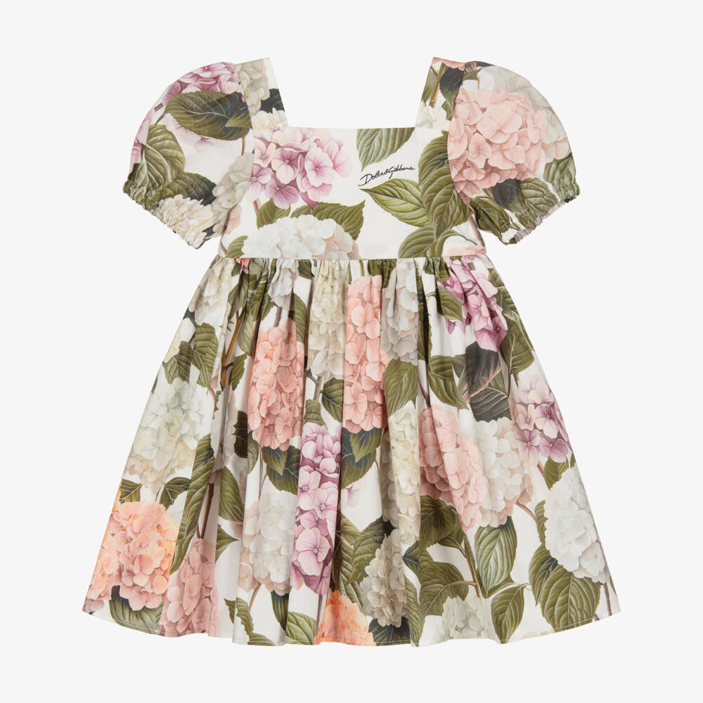 Dolce & Gabbana-Baby Girls Pink & Green Hydrangea Print Dress | Childrensalon Outlet