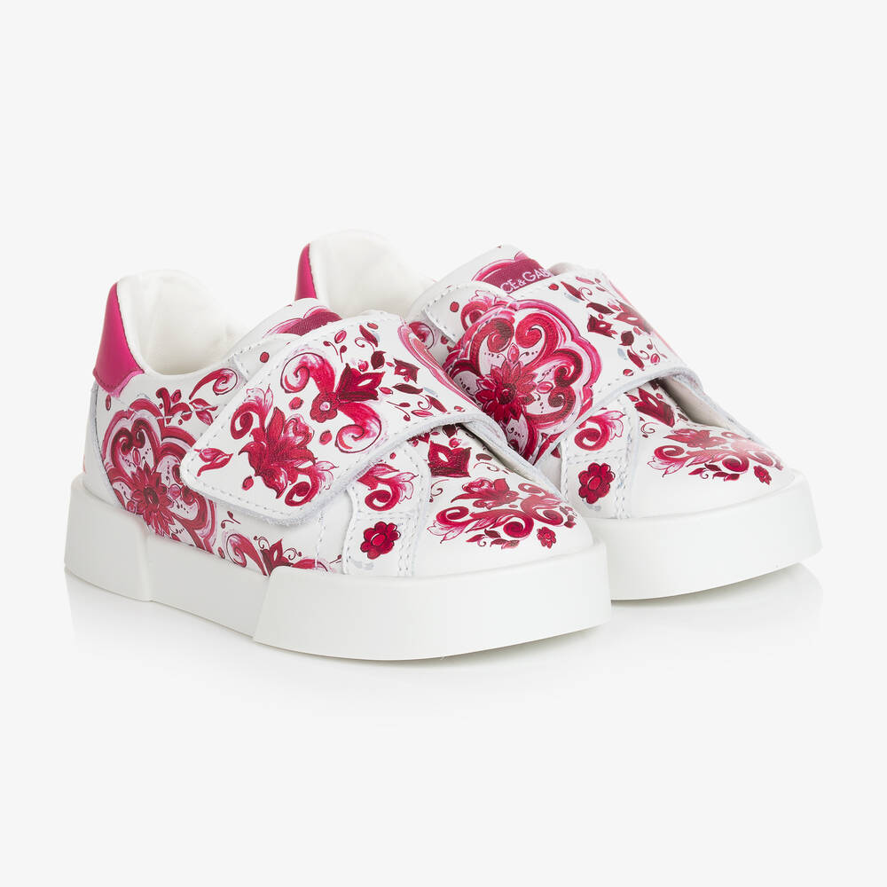 Dolce & Gabbana - Baby Girls Pink Leather Majolica Trainers | Childrensalon