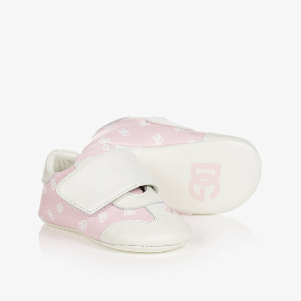 Dolce & Gabbana-Baby Girls Pink Leather Pre-Walkers  | Childrensalon Outlet