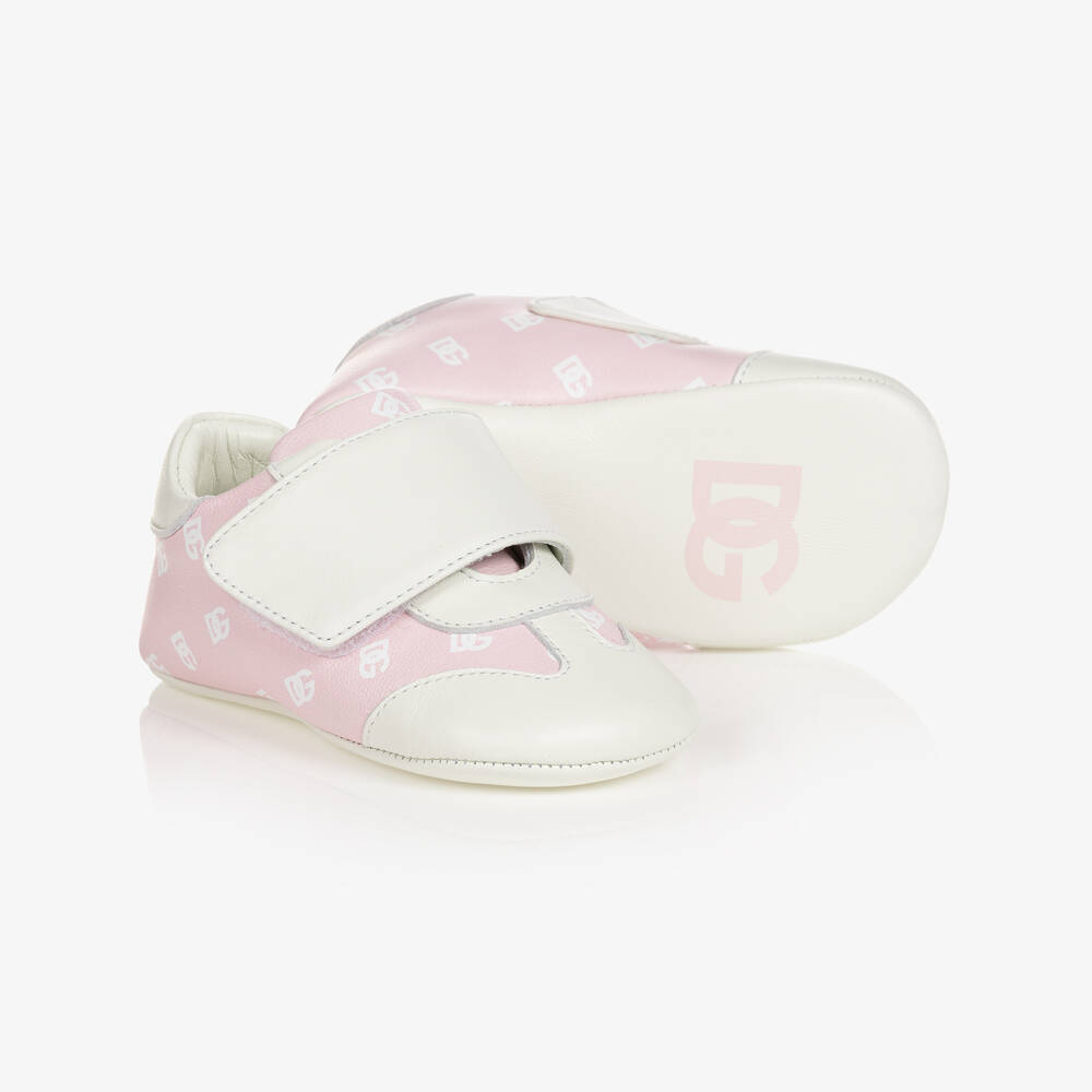 Dolce & Gabbana - حذاء جلد لون زهري وأبيض لمرحلة قبل المشي  | Childrensalon