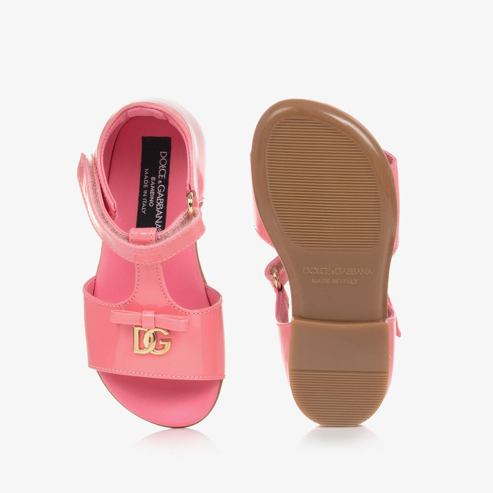  دولتشي آند غابانا-صندل أطفال بناتي جلد لامع لون زهري | Childrensalon Outlet