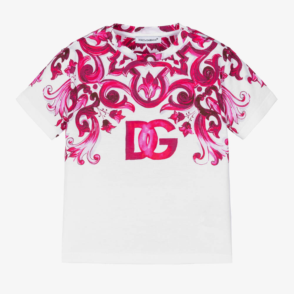 Dolce & Gabbana - Baby Girls Pink & White Majolica T-Shirt | Childrensalon