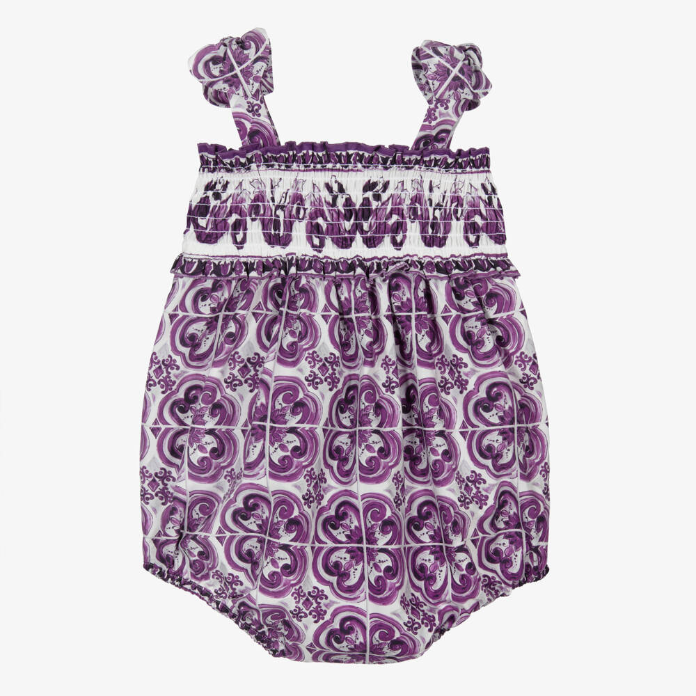 Dolce & Gabbana-Baby Girls Purple Majolica Print Cotton Shortie | Childrensalon Outlet