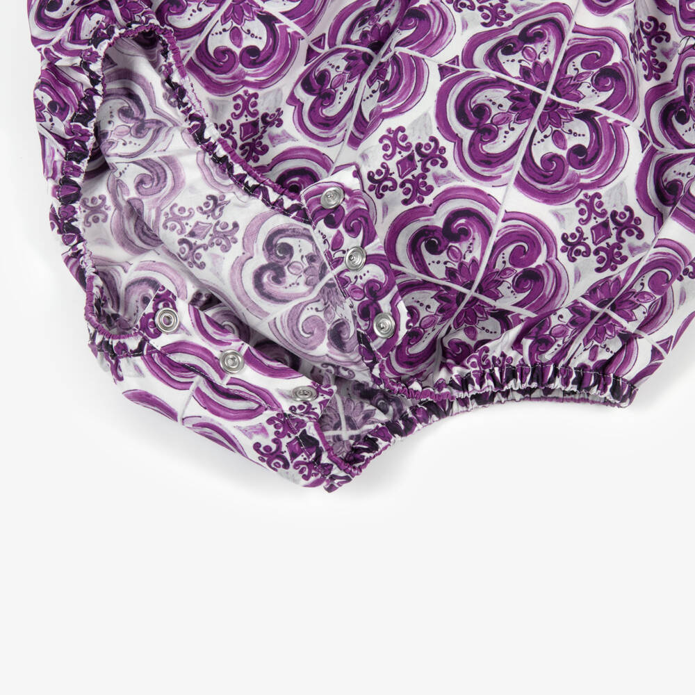 Dolce & Gabbana-Baby Girls Purple Majolica Print Cotton Shortie | Childrensalon Outlet