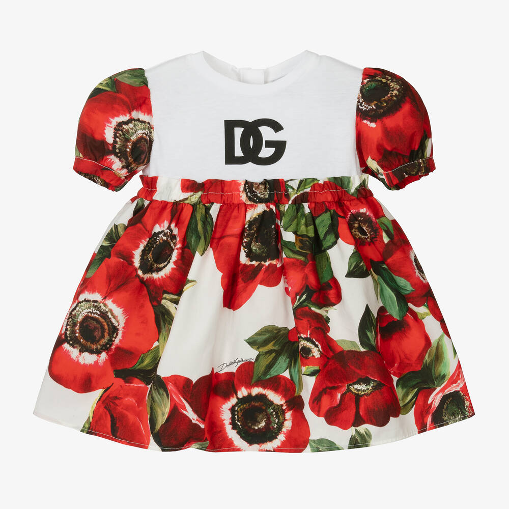 Dolce & Gabbana-Baby Girls Red Poppy Print Cotton Dress | Childrensalon Outlet