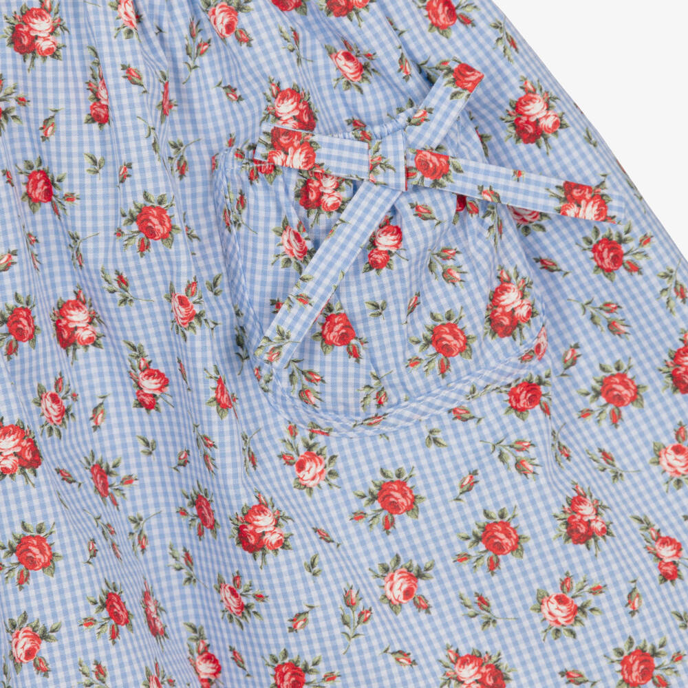 Dolce & Gabbana-Baby Girls White & Blue Gingham Floral Cotton Dress | Childrensalon Outlet