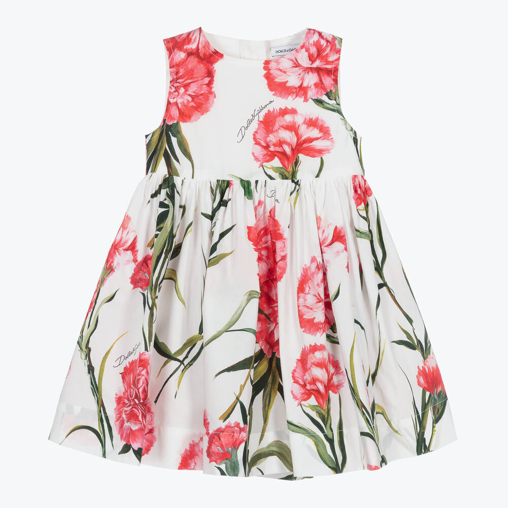 Dolce & Gabbana - Baby Girls White Carnation Cotton Dress | Childrensalon