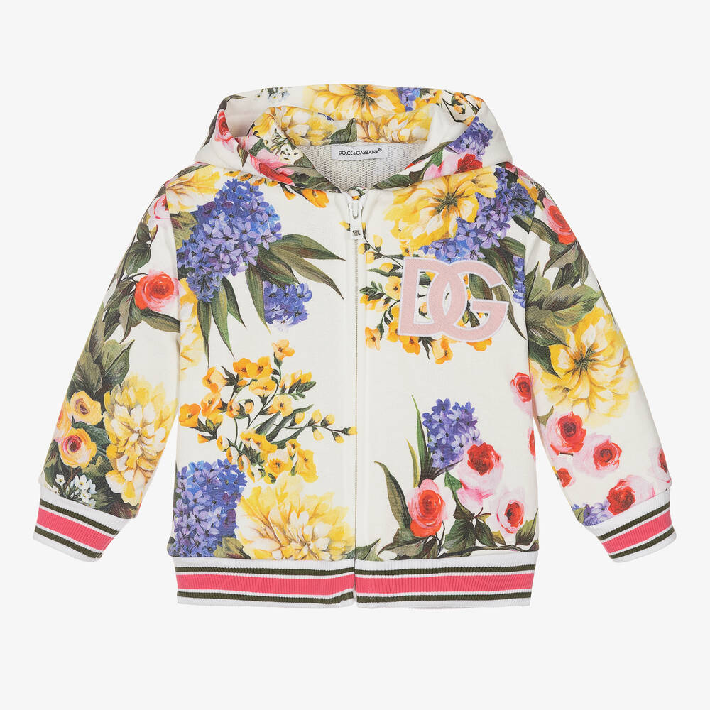Dolce & Gabbana-Baby Girls White Cotton Floral Zip-Up Top | Childrensalon Outlet