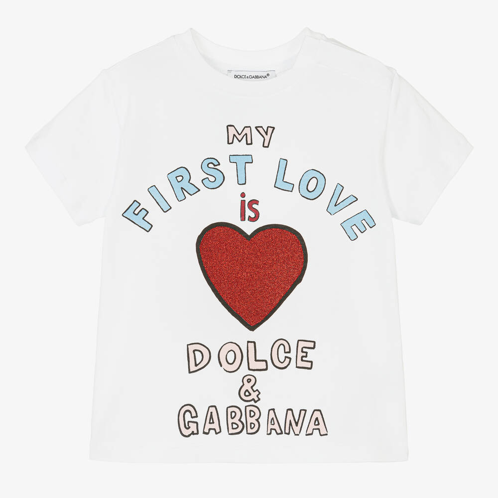 Dolce & Gabbana - Weißes Baumwoll-T-Shirt mit Herz | Childrensalon