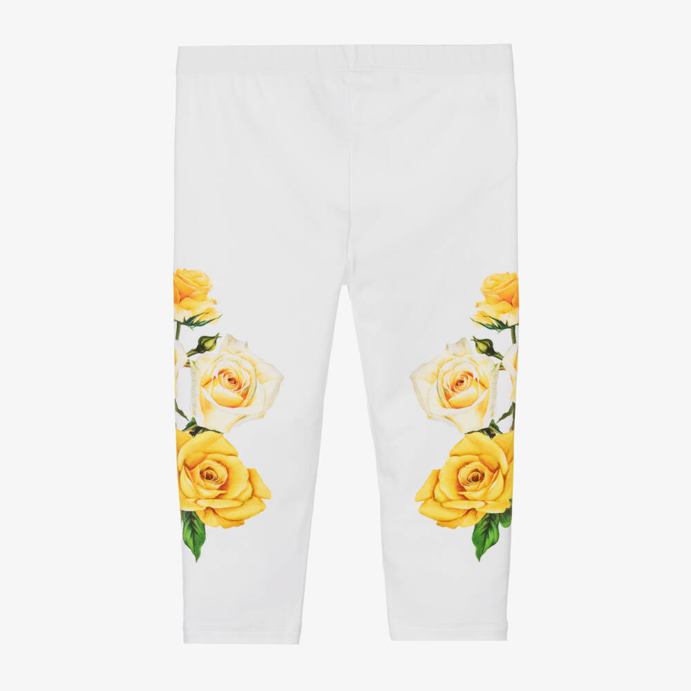 Dolce & Gabbana-Baby Girls White Cotton Rose Print Leggings | Childrensalon Outlet