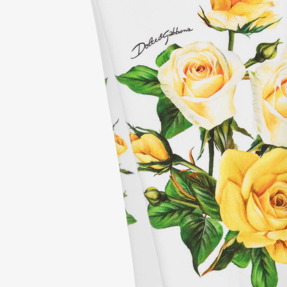Dolce & Gabbana-Baby Girls White Cotton Rose Print Leggings | Childrensalon Outlet