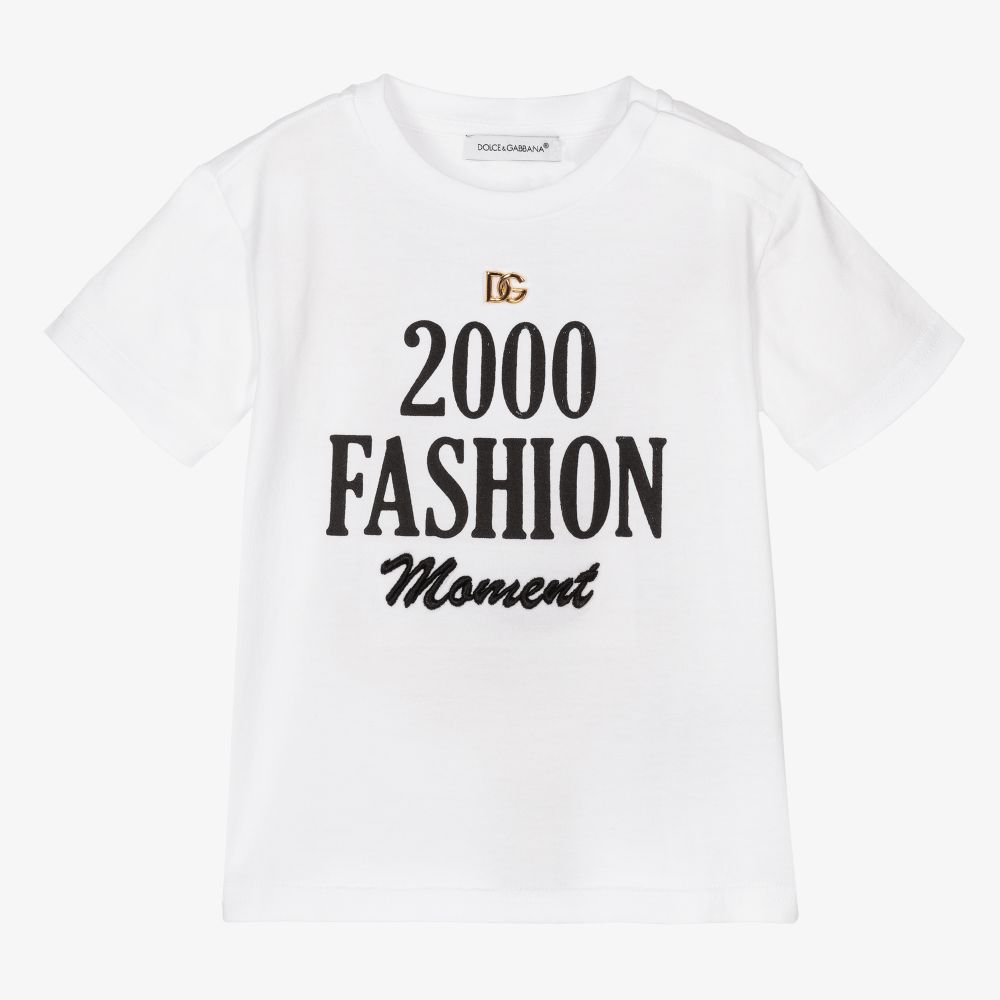 Dolce & Gabbana - تيشيرت قطن عضوي جيرسي لون أبيض للمولودات | Childrensalon