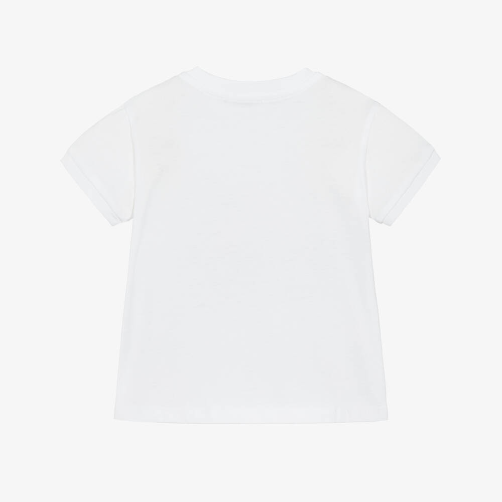 Dolce & Gabbana-Baby Girls White Cotton T-Shirt with Colourful Floral Print | Childrensalon Outlet