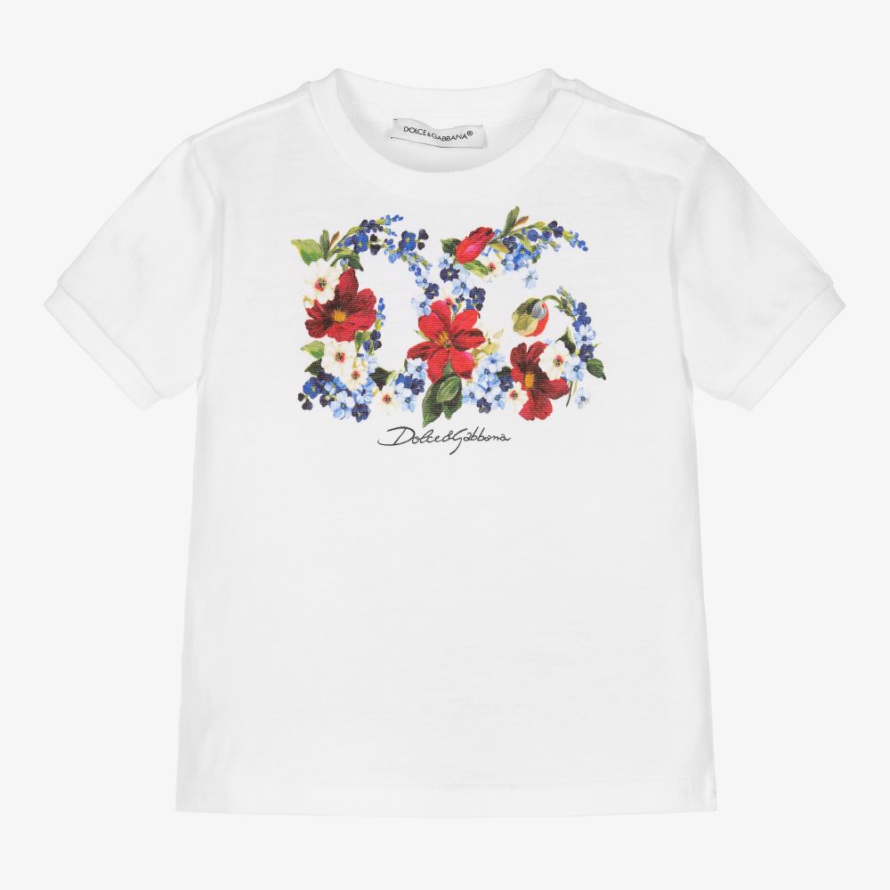 Dolce & Gabbana - Белая футболка DG для малышек | Childrensalon