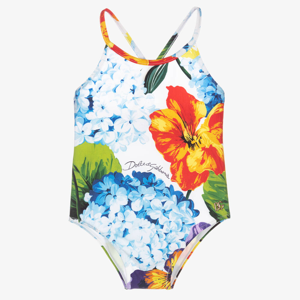 Dolce & Gabbana - Baby Girls White Hydrangea Swimsuit | Childrensalon