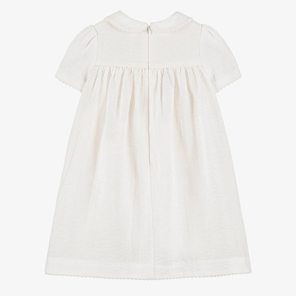 Dolce & Gabbana-Baby Girls White Linen Seersucker Dress | Childrensalon Outlet
