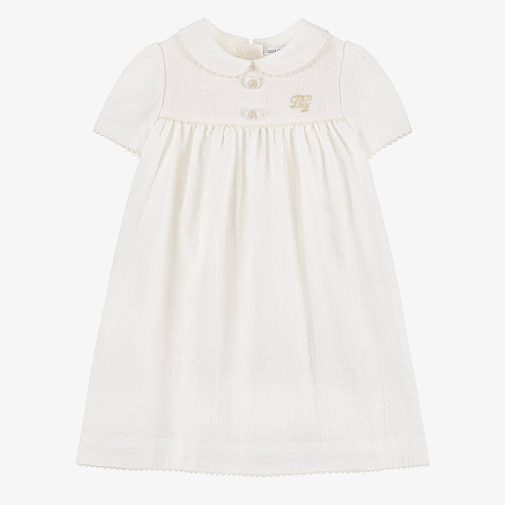 Dolce & Gabbana-Baby Girls White Linen Seersucker Dress | Childrensalon Outlet