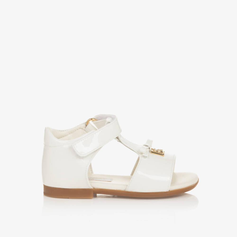 Dolce & Gabbana-Baby Girls White Patent Leather Sandals | Childrensalon Outlet