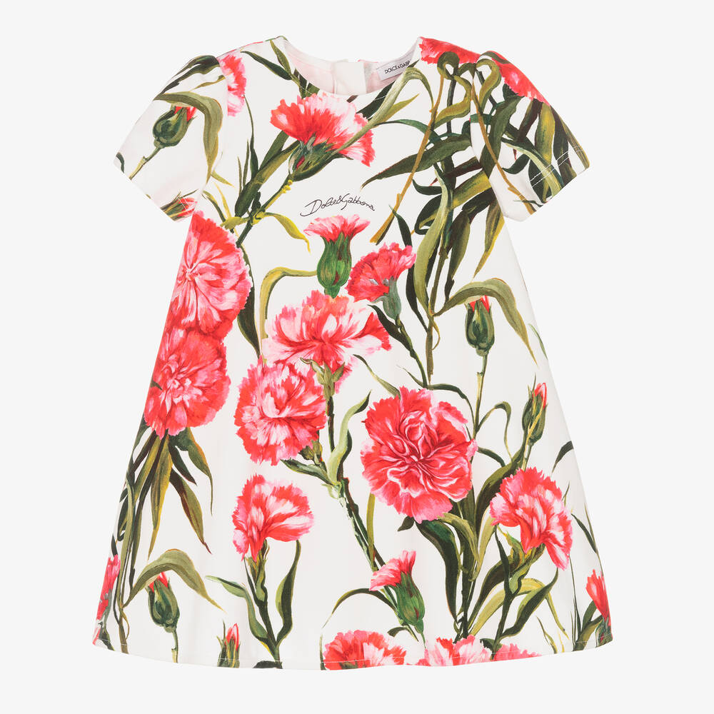 Dolce & Gabbana - Baby Girls White & Pink Carnation Dress  | Childrensalon