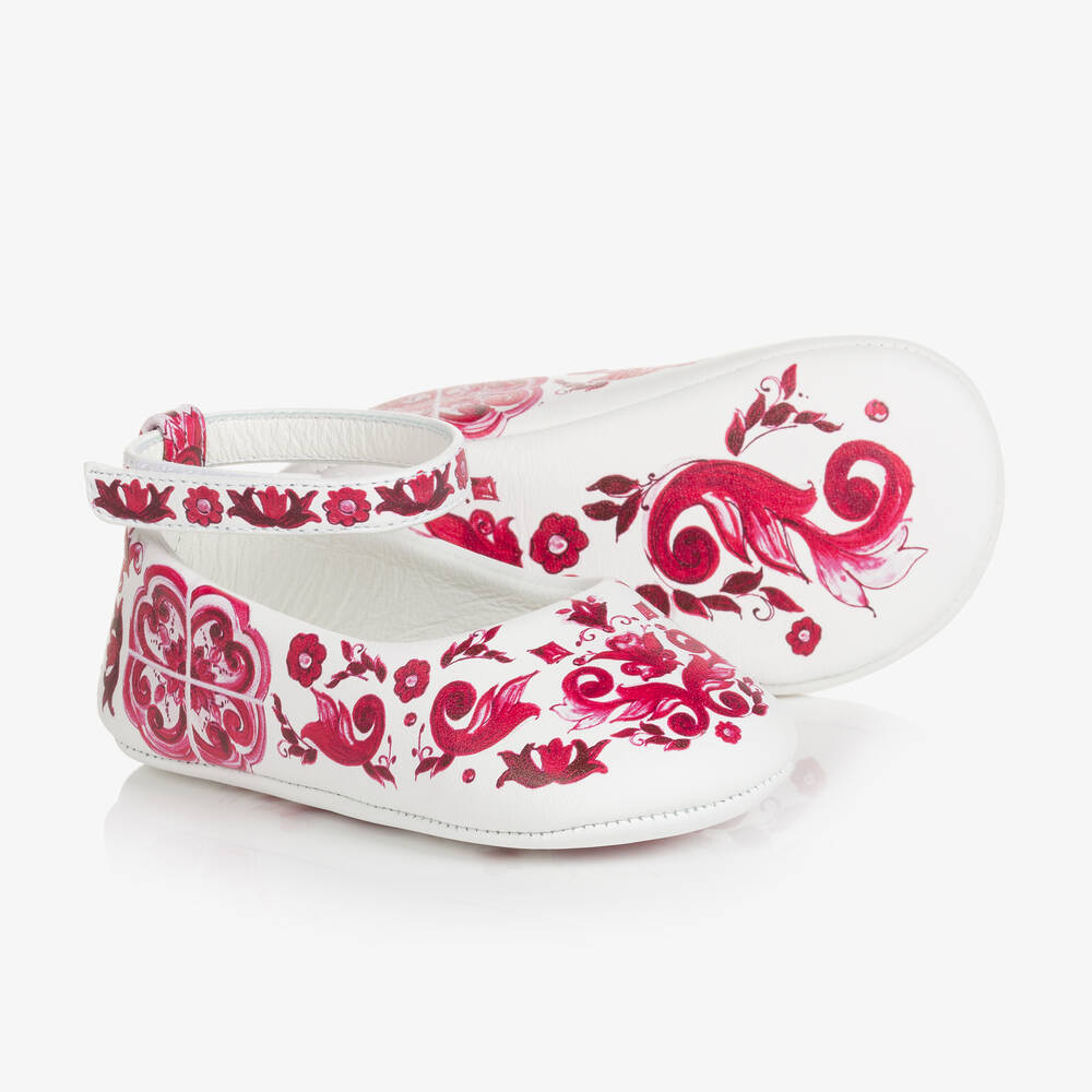 Dolce & Gabbana - Weiße Baby-Lederschuhe Weiß/Pink | Childrensalon