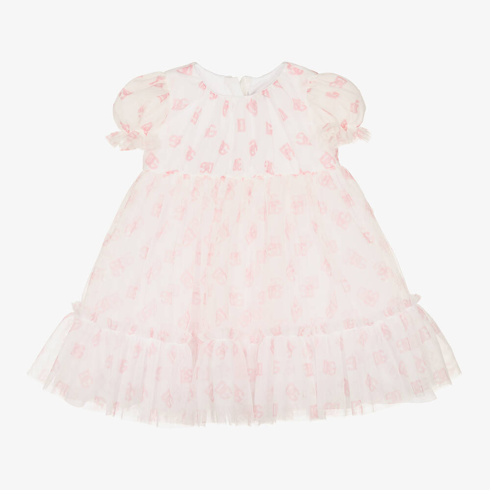 Dolce & Gabbana-فستان أطفال بناتي تول لون أبيض وزهري | Childrensalon Outlet