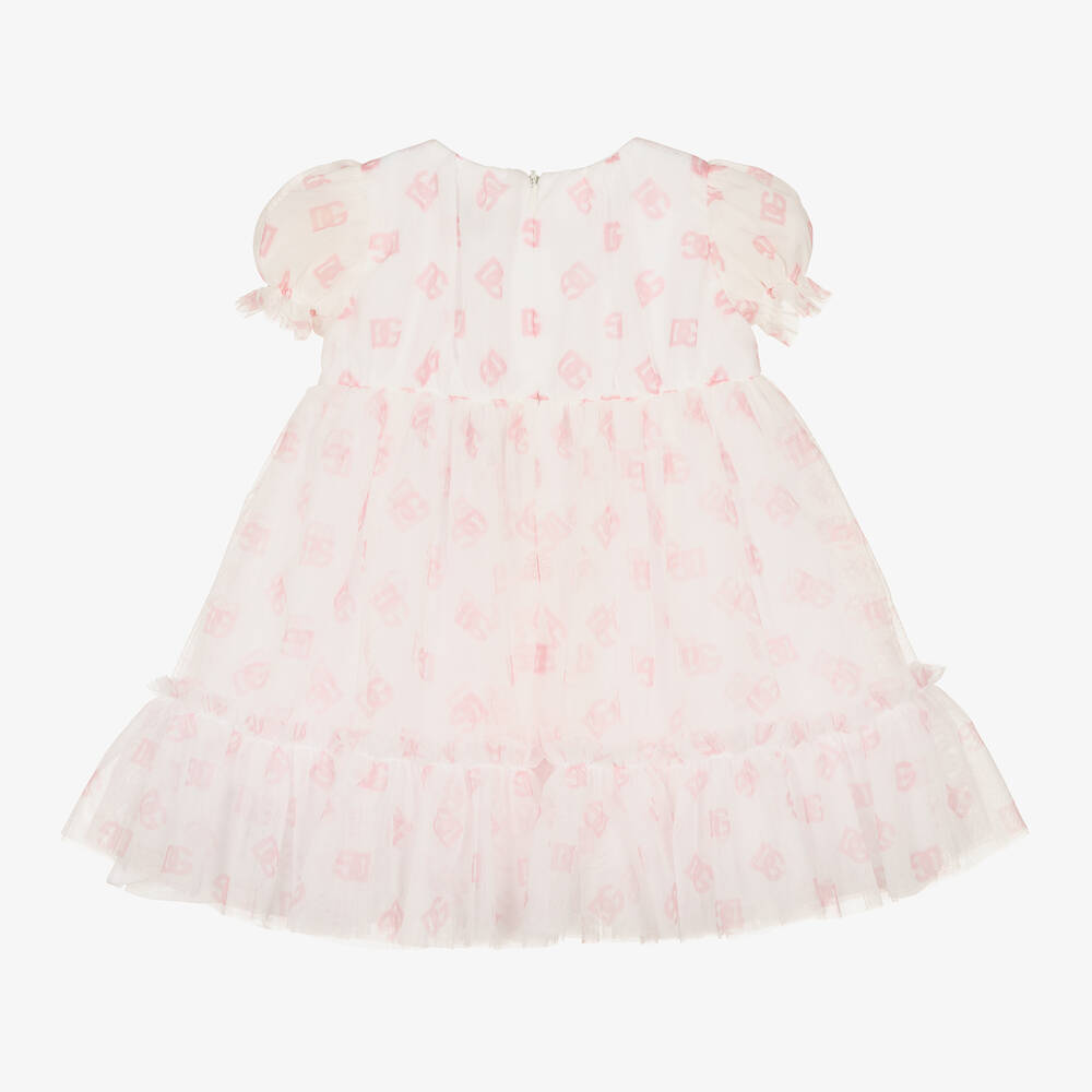 Dolce & Gabbana-Бело-розовое платье из тюля | Childrensalon Outlet