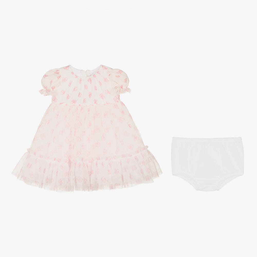 Dolce & Gabbana-Бело-розовое платье из тюля | Childrensalon Outlet