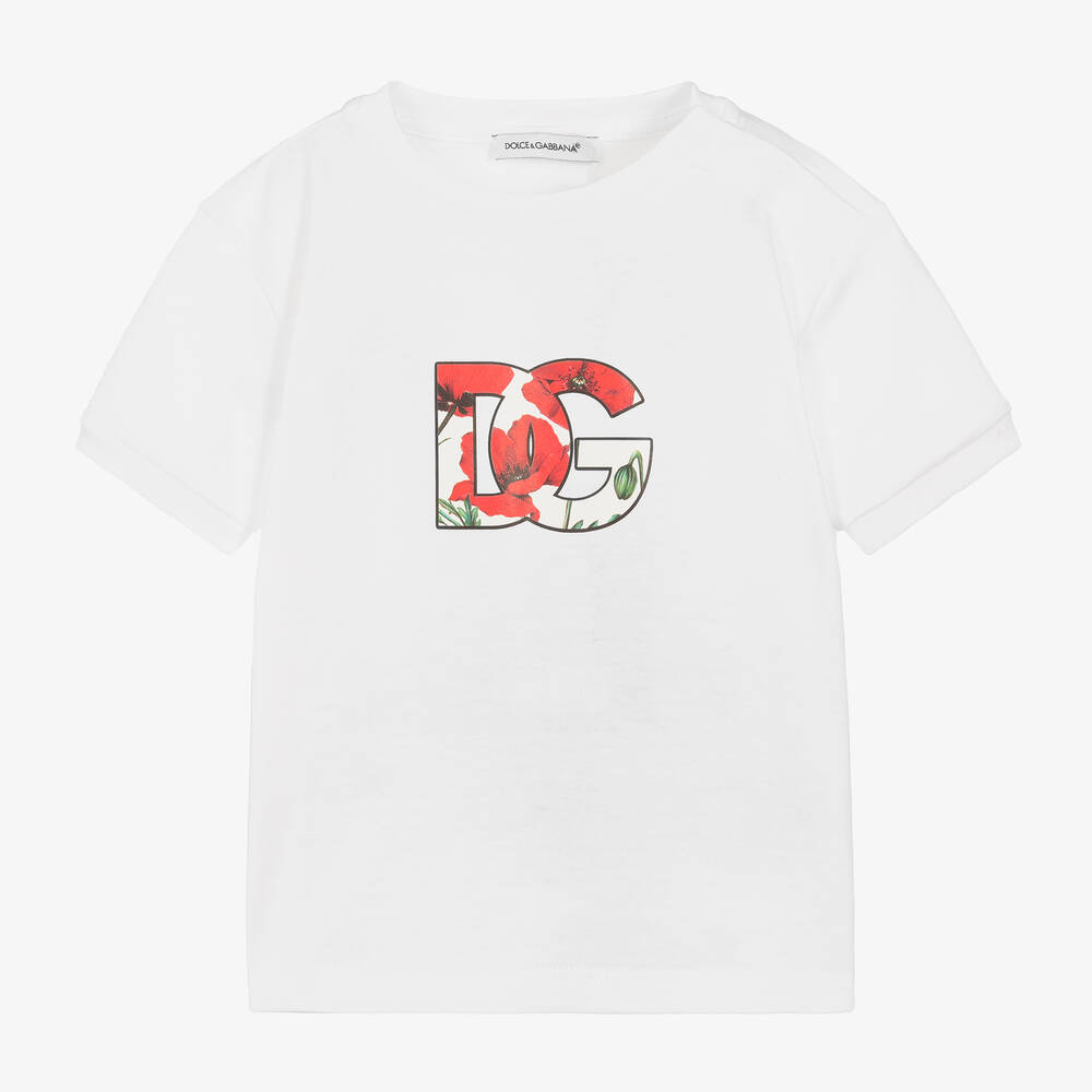 Dolce & Gabbana - Baby Girls White Poppy Logo T-Shirt | Childrensalon