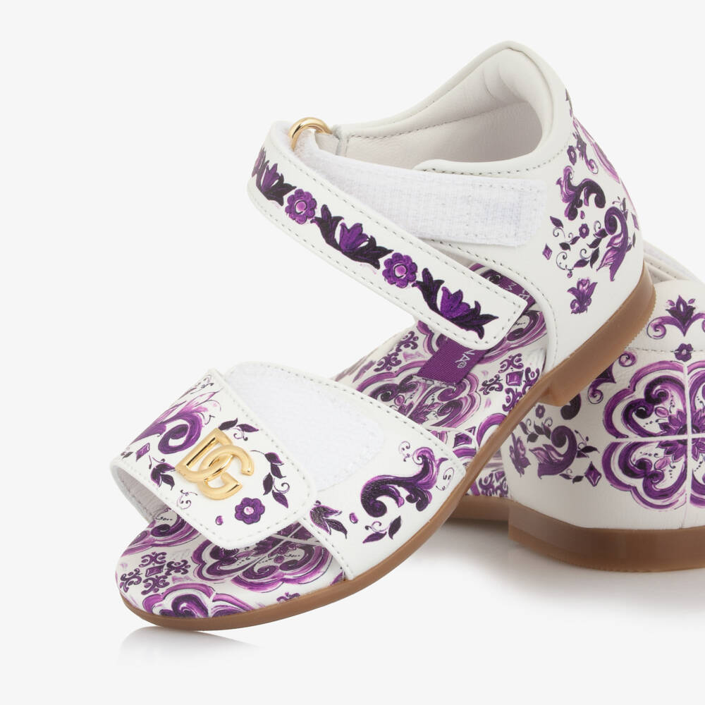 Dolce & Gabbana-Кожаные сандалии белые и пурпурные для девочек | Childrensalon Outlet