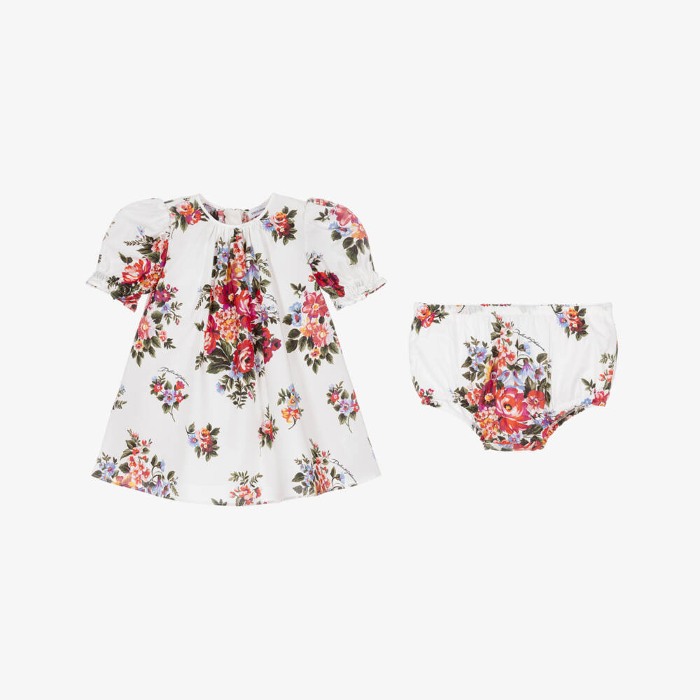 Dolce & Gabbana-Baby Girls White & Red Floral Cotton Poplin Dress | Childrensalon Outlet
