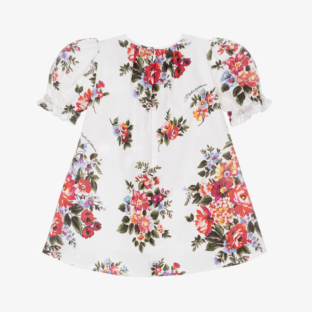 Dolce & Gabbana-Baby Girls White & Red Floral Cotton Poplin Dress | Childrensalon Outlet