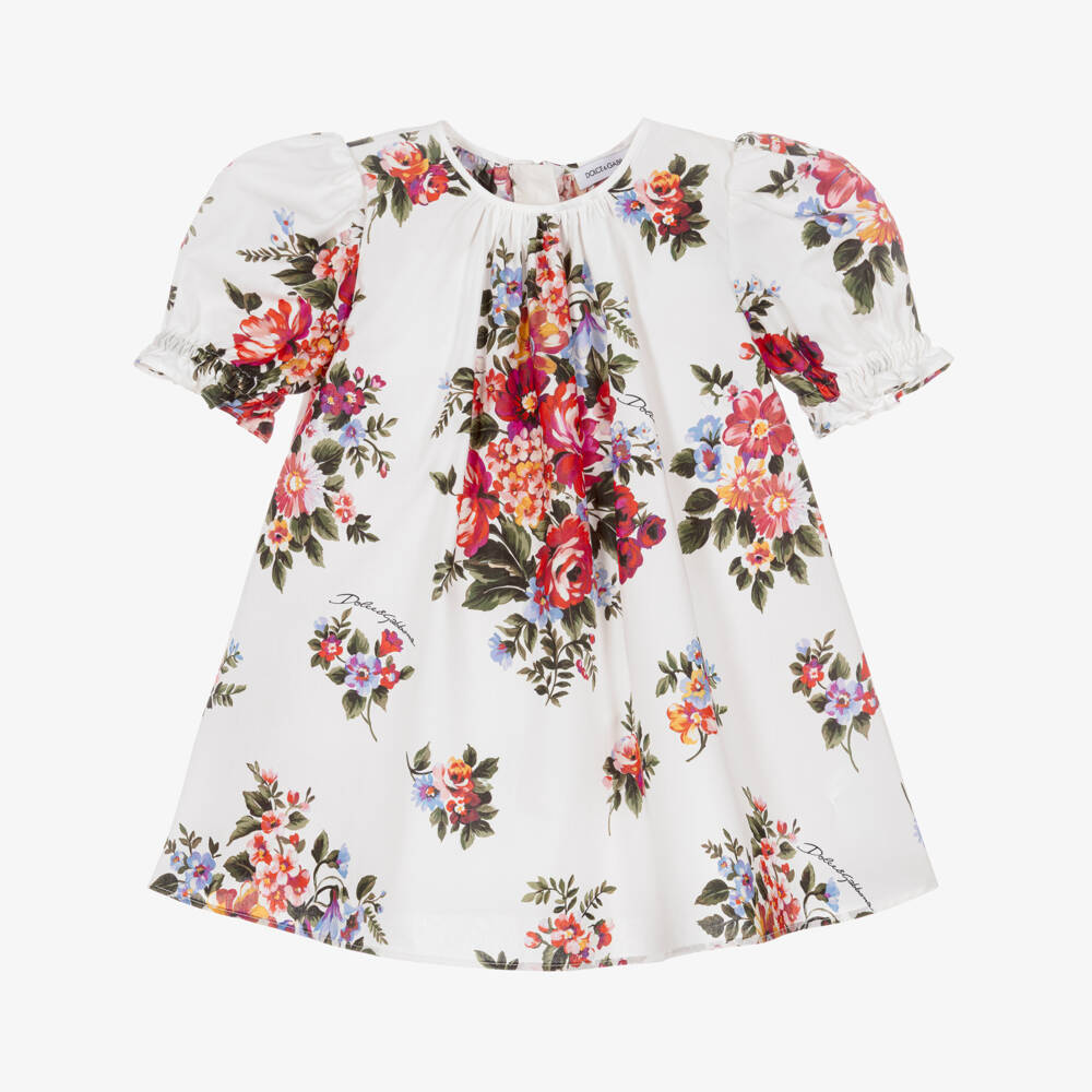 Dolce & Gabbana-Baby Girls White & Red Floral Cotton Poplin Dress | Childrensalon Outlet