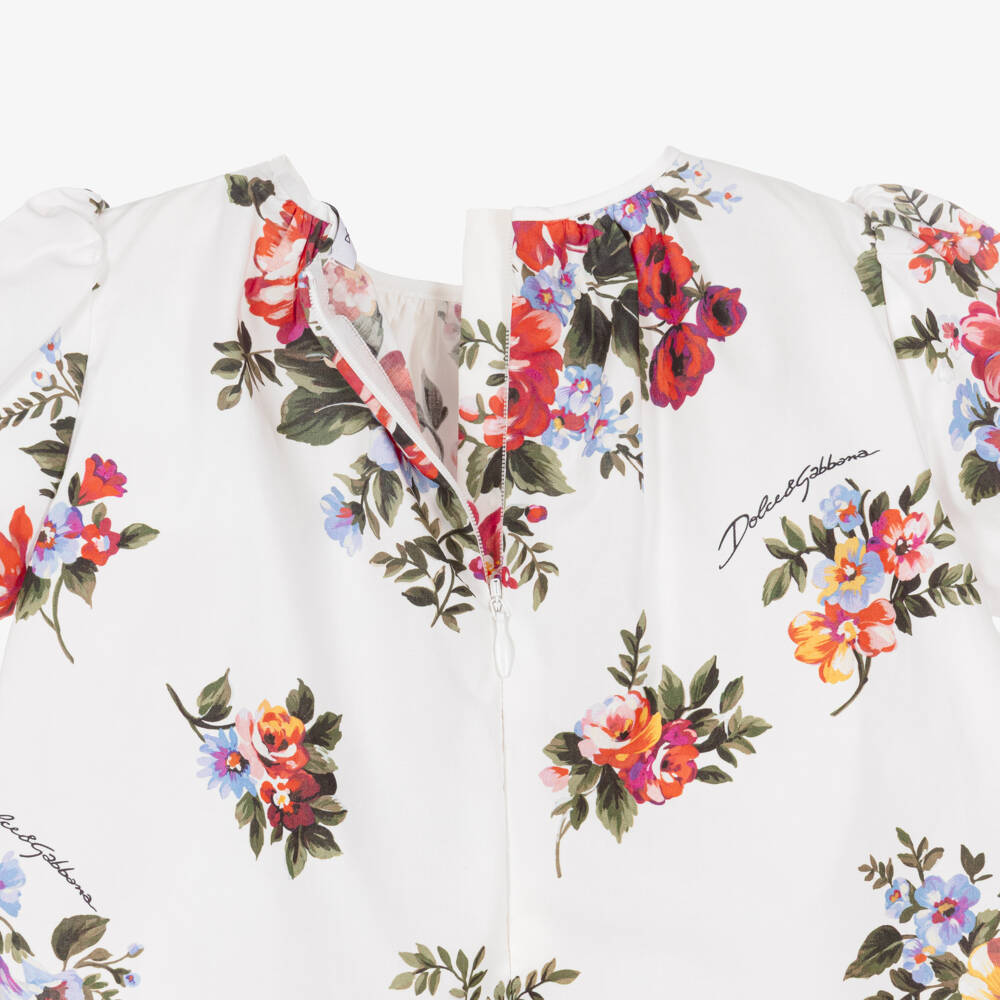 Dolce & Gabbana-Baby Girls White & Red Floral Cotton Poplin Dress | Childrensalon Outlet