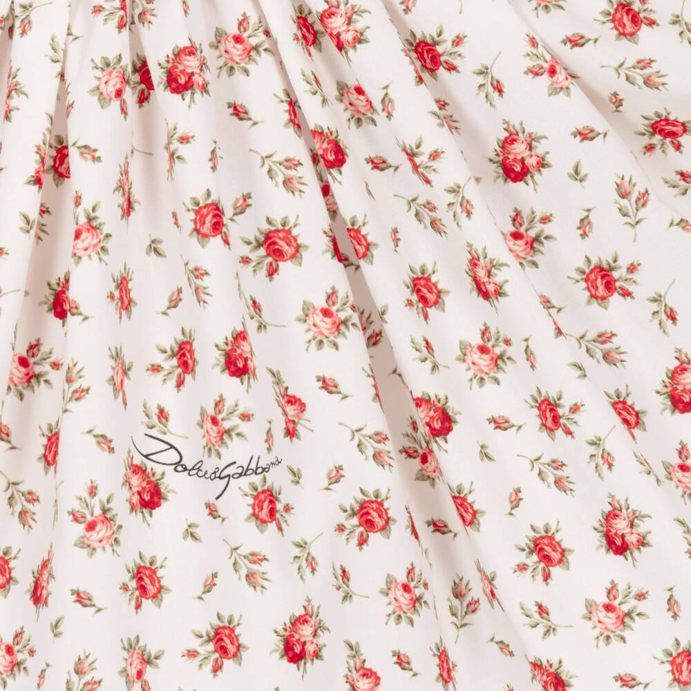 Dolce & Gabbana-Baby Girls White & Red Rose Print Cotton Dress | Childrensalon Outlet